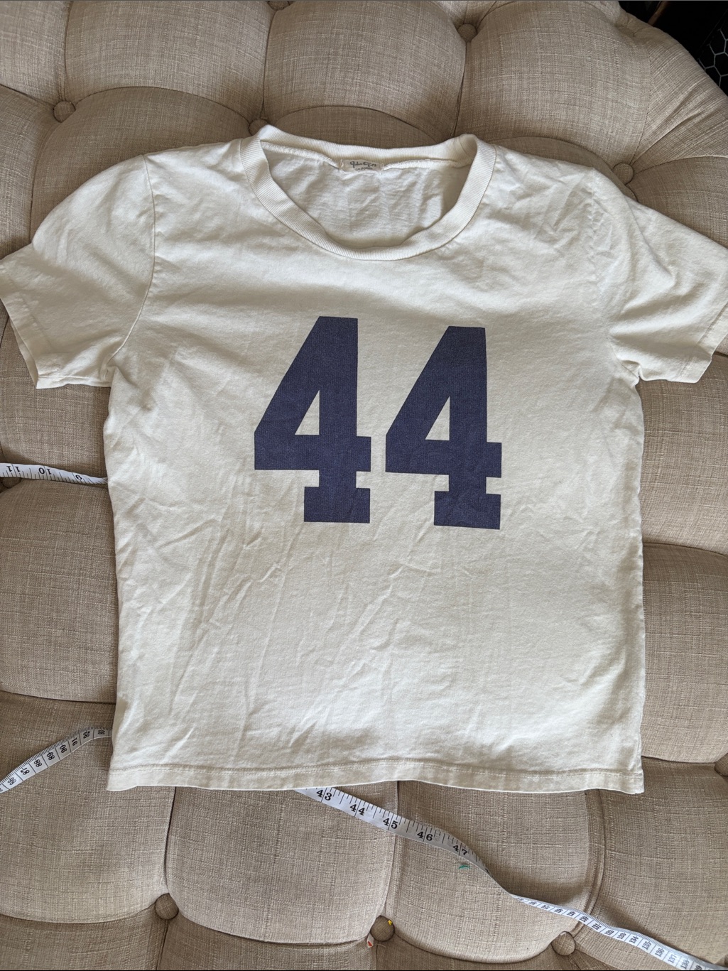 Brandy Melville John Galt Cream Short Sleeve Tee With Navy '44' Graphic